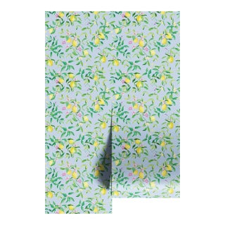 Limoncello Floral & Lemon Grasscloth Wallpaper by House Party | Mediterranean Blue | 6 Yards For Sale
