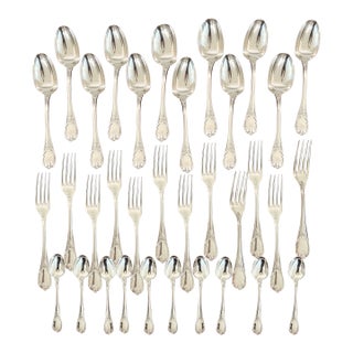1920s Christofle “Marly” French Silver-Plated Flatware Set – 34 Pieces, Louis XIV Pattern For Sale
