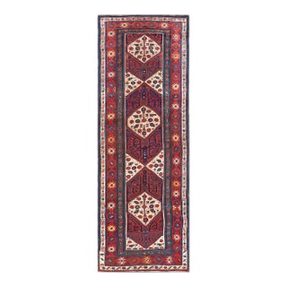 1870s Red Geometric Tribal Antique Nw Persian Rug 3'6" X 9'8" Handknotted Wool Carpet For Sale