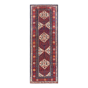 1870s Red Geometric Tribal Antique Nw Persian Rug 3'6" X 9'8" Handknotted Wool Carpet