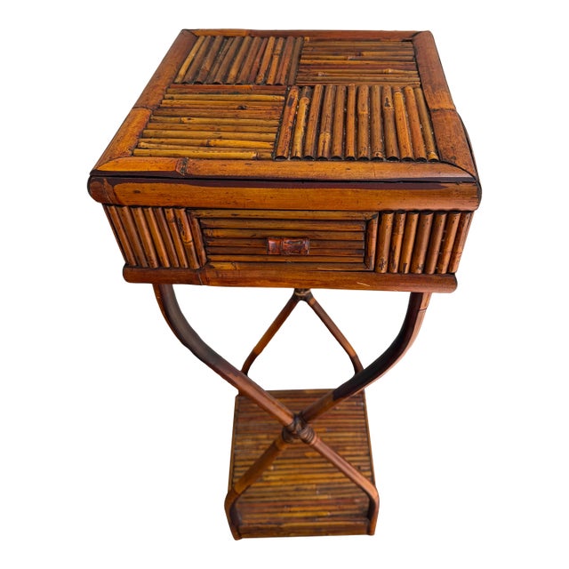 Vintage Bamboo and Rattan Plant Stand/ Side Table For Sale