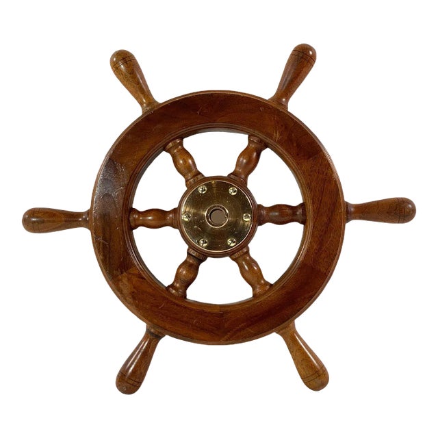 Varnished Six Spoke Yacht Wheel For Sale