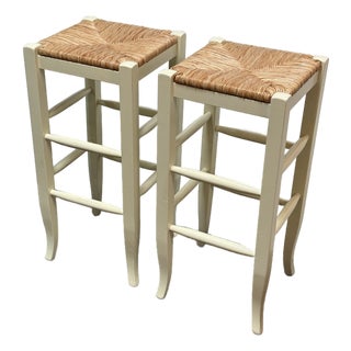 Pottery Barn Napoleon Rush Seat Bar Stools, Pair For Sale