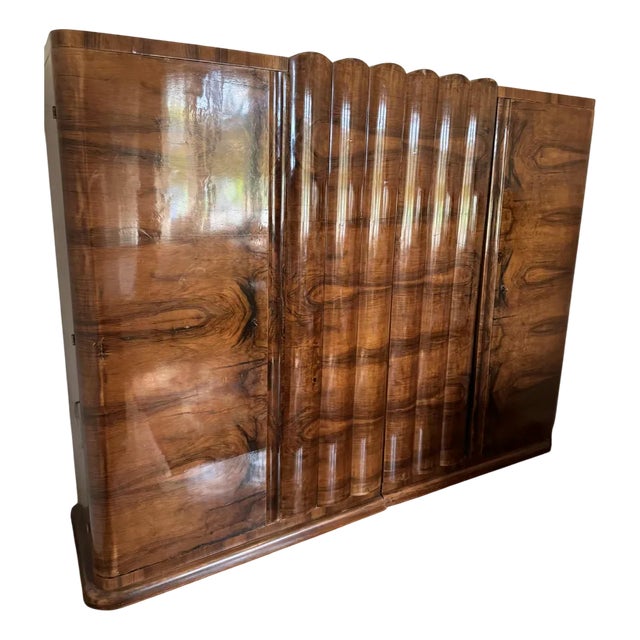 Art Deco Walnut Wardrobe, Central Europe, 1930s For Sale