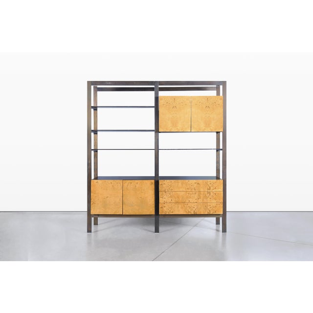 Vintage Burl Wood and Bronze Freestanding Wall Unit by John Stuart For Sale - Image 9 of 13