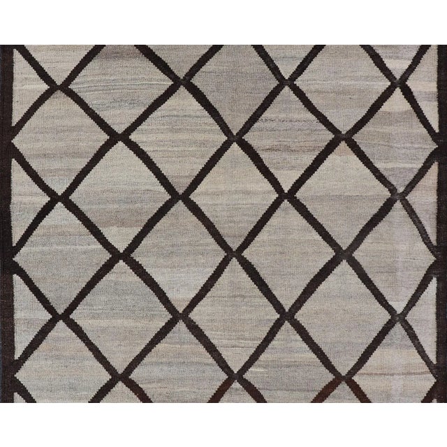 Natural Color-Tone Flat-Weave Kilim in Diamond Design in Gray and Brown For Sale - Image 10 of 11