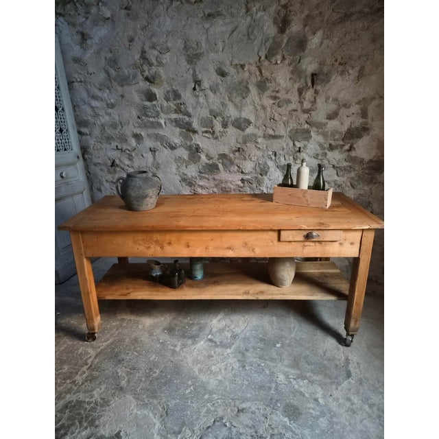 Antique Cherry Wood Kitchen Island Work Table with Drawers, 1890s For Sale - Image 12 of 18