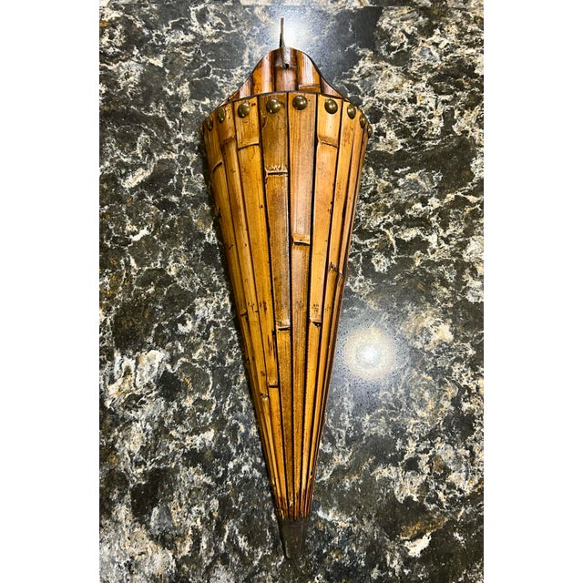 1980s Large, Bamboo, Wall Pocket Planter, With Brass Studs, 1980’s For Sale - Image 5 of 10