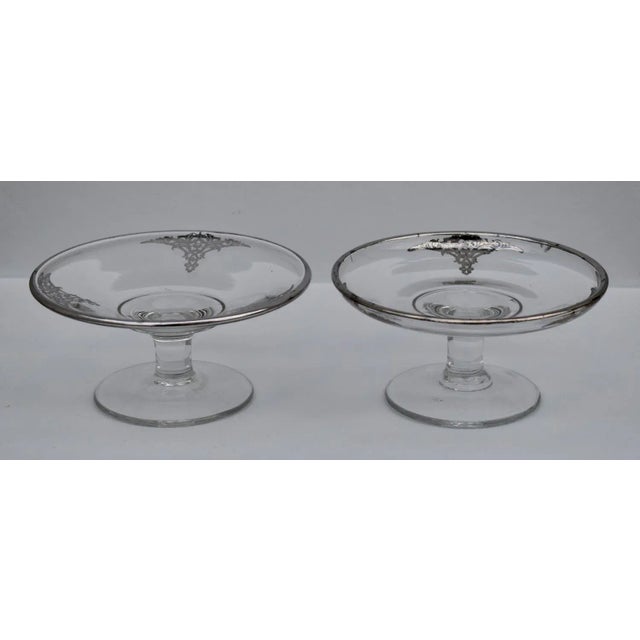 Art Deco Vintage Pair of Art Deco Style Glass Pedestal Bowls W/SIlver Overlay For Sale - Image 3 of 13