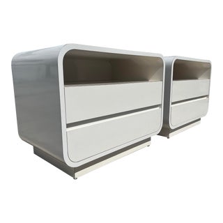 Space Age White Laminate Waterfall Nightstands - a Pair For Sale