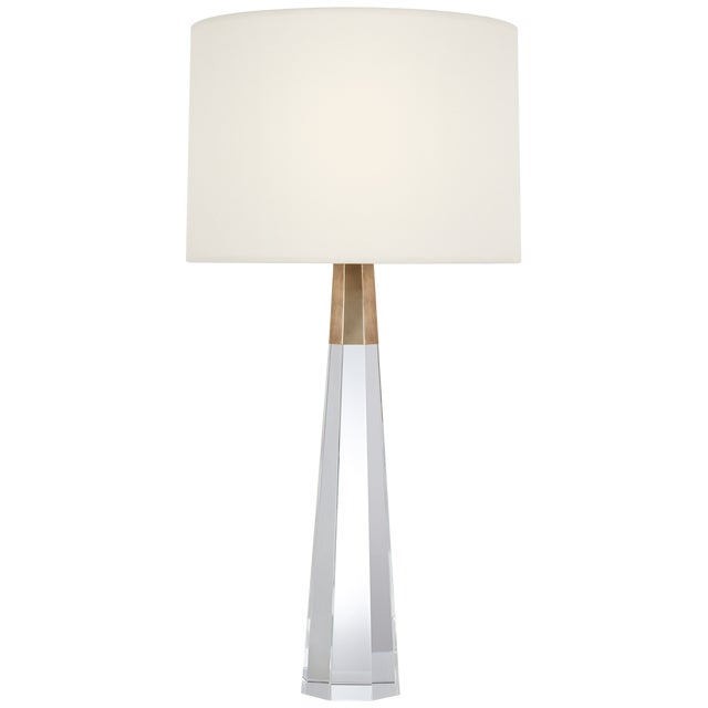 Traditional AERIN by Visual Comfort Signature Olsen Cordless Table Lamp in Crystal and Hand-Rubbed Antique Brass with Linen Shade For Sale - Image 3 of 3