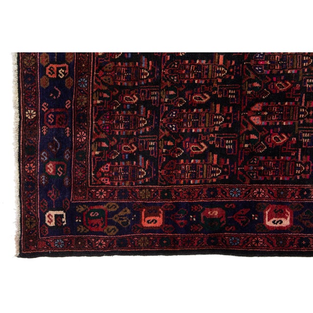 Traditional 1950s Hamadan Hand-Knotted Wool Rug Vintage Persian With Allover Motif For Sale - Image 3 of 7