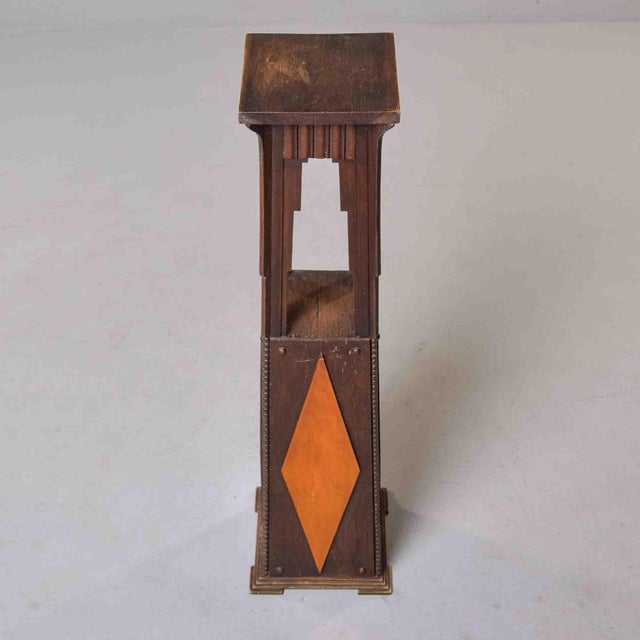 Wood Arts & Crafts Oak Pedestal With Diamond Inlay Circa 1890s For Sale - Image 7 of 11