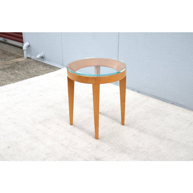 Wood Modern Mark Goetz for Bernhardt Design Cirque Maple and Glass Round Side Table For Sale - Image 7 of 12