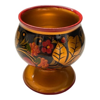 Vintage Russian Khokhloma Hand-Painted Wooden Cup With Authenication Sticker. For Sale