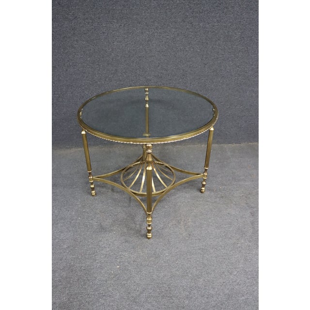 Italian Neoclassical Solid Brass Round Center Table With Glass Top For Sale - Image 9 of 10