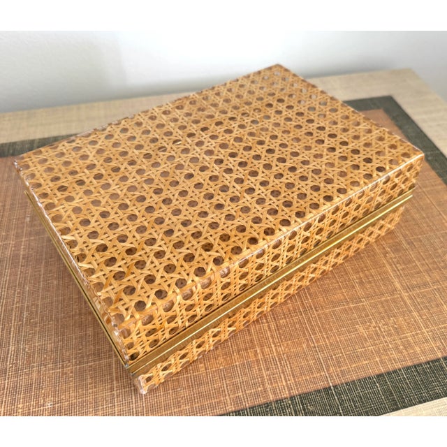 Vintage Dior Vienna Straw/Cannage Lucite Brass Box Large For Sale - Image 9 of 10