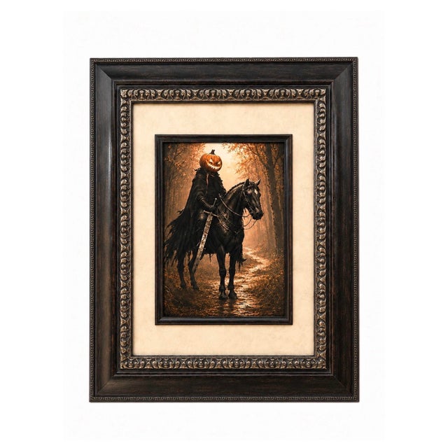 Set of 3 Framed Headless Horseman Halloween Prints in Ornate Gothic Frames For Sale - Image 4 of 12