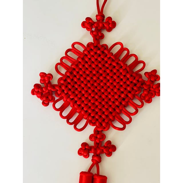 Jumbo Tassel Chinese Silk Macrame Longevity Sign With Tassels For Sale - Image 4 of 5