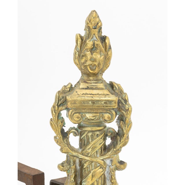 French Empire Style Brass Chenets, Pair For Sale - Image 4 of 7
