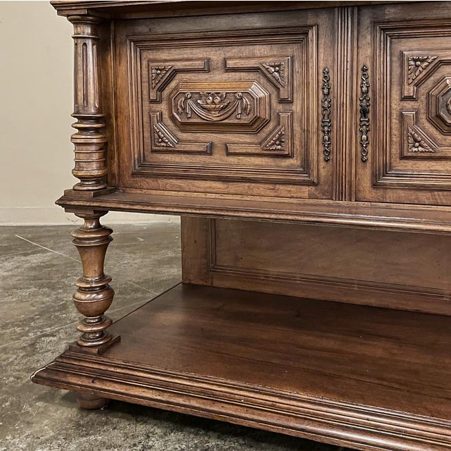 19th Century French Neoclassical Henri II Marble Top Walnut Buffet For Sale - Image 17 of 18