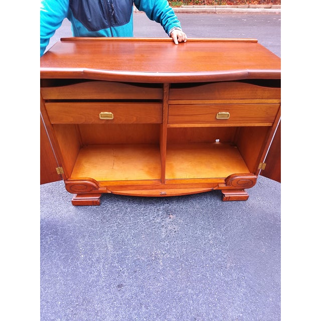 Mid 20th Century Vintage Art Deco Serpentine Front Bar Cabinet With Felt-Lined Drawers For Sale - Image 5 of 7