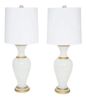 Early 20th Century Opaline Glass Gilt Gold Table Lamps - a Pair