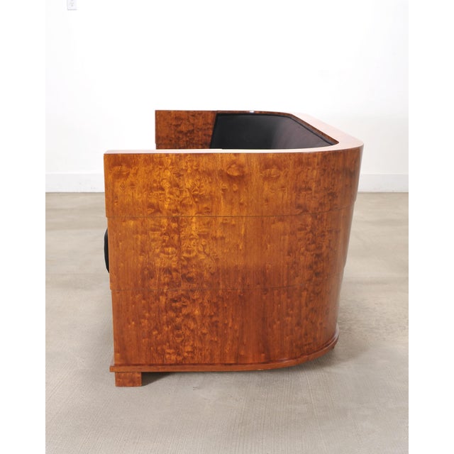 Mid 20th Century Leon Rosen Art Deco Style Burlwood Waterfall Sofa Settee For Sale - Image 5 of 18