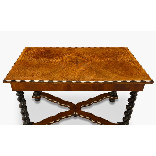 Wood 19th-Century Dutch Baroque Revival Marquetry Table W/ Ebonized Barley-Twist Legs For Sale - Image 7 of 12