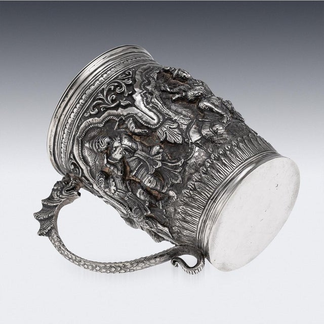 Antique 19th Century Burmese Silver Repoussé Jataka Tales Mug, 1890 For Sale - Image 9 of 16