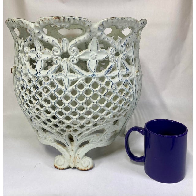 Large Vintage Cast Iron Victorian Style Open Lacework Planter For Sale - Image 11 of 11