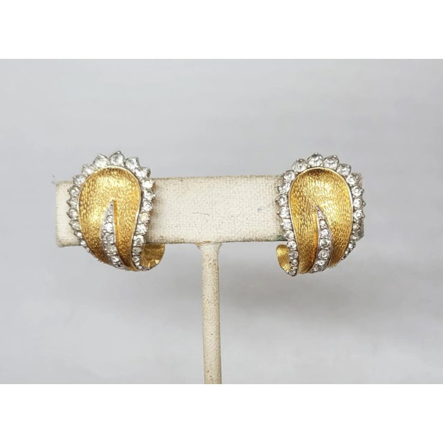 Gold Vintage 1960s Signed Jomaz Goldtone & Clear Rhinestone Clip Earrings - 2 Pieces For Sale - Image 8 of 9