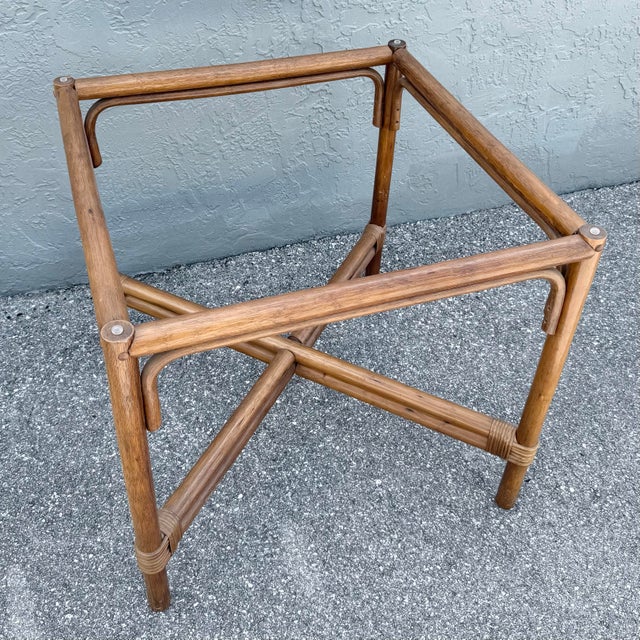 Late 20th Century Vintage Boho Chic Rattan Square Glass Top Dining Table For Sale - Image 5 of 5