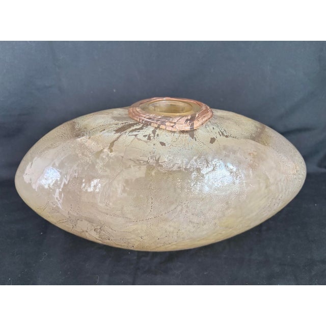 Charlie Meaker Hand Blown Art Glass Large gold/copper 'Torpedo" Vase, Mid Century. Gorgeous gold flake and rose gold...