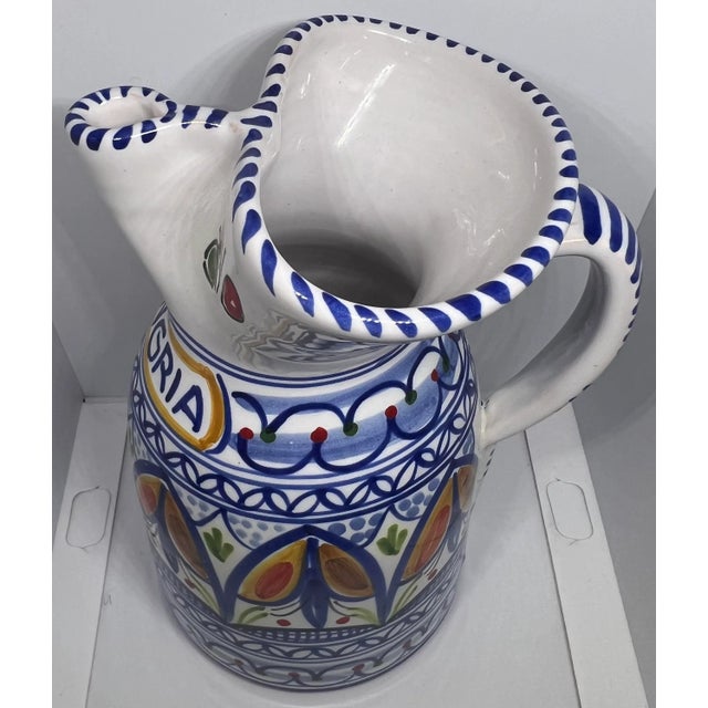 Vintage De La Cal Handpainted Sangria Ceramical Puente Spain Jug For Sale - Image 9 of 13