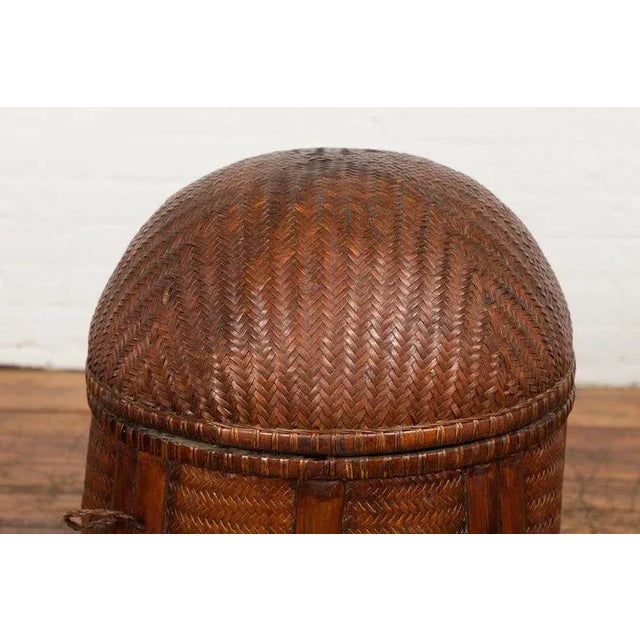 Early 20th Century Antique Thai Hand Woven Rattan Basket with Domed Lid & Rustic Character For Sale - Image 5 of 13