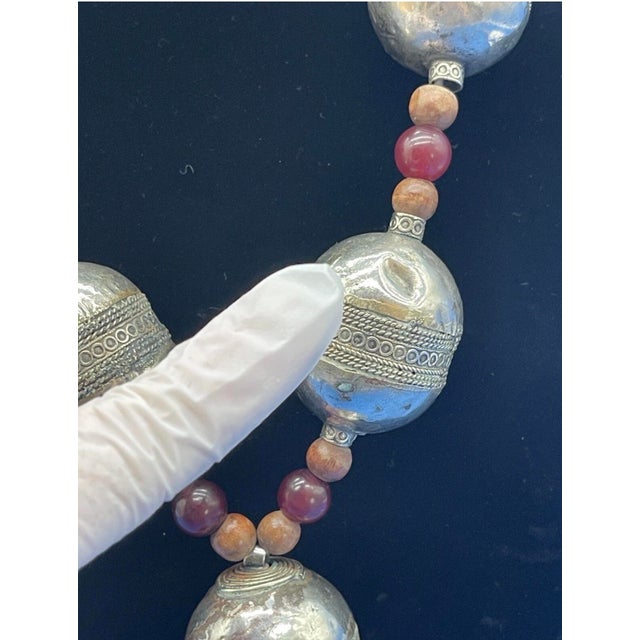 Antique Moroccan Silver XL Barrel Bead Necklace For Sale - Image 9 of 12