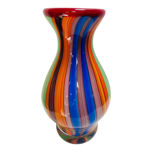 Vintage Millefiori Striped Italian Murano Attributed Heavy Glass Paperweight Vase