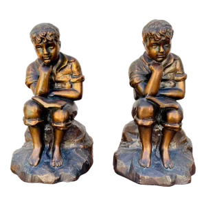 Pair of 1930s Boy Bookends, Bronze Finish