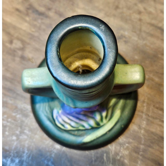 Ceramic 1940s Roseville Green Freesia Single Candle Holder For Sale - Image 7 of 8