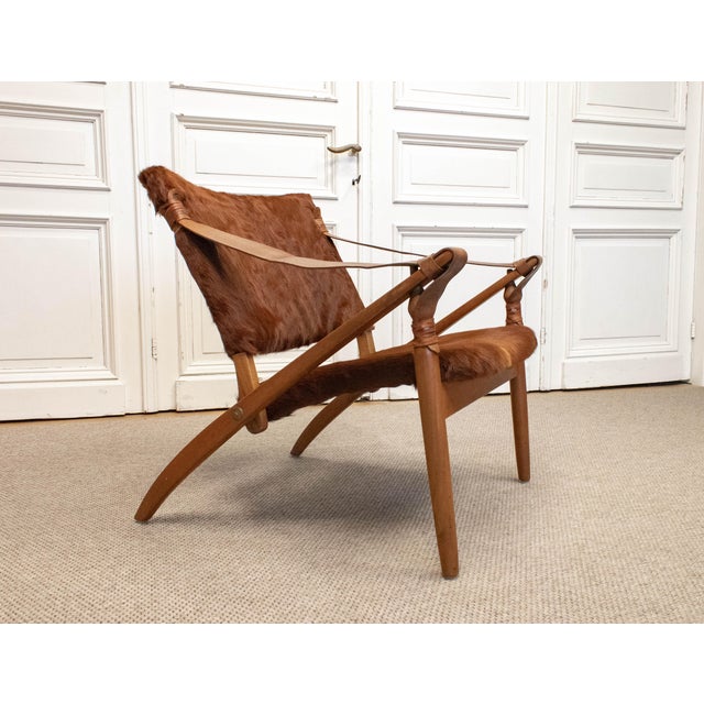 Brown Beech and Cowhide Folding Chair, Sweden, 1950s For Sale - Image 8 of 9
