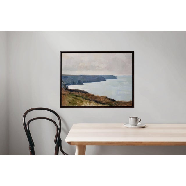 Contemporary Distant Reflected Light at Porthtowan by Jon Doran | Oil on Panel Cornish Cliffs and Calm Sea For Sale - Image 9 of 9
