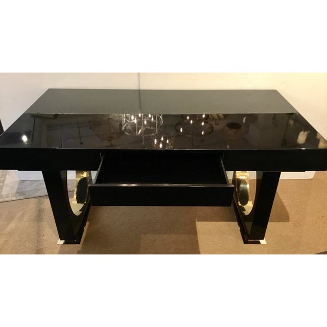 MidCentury Modern Style Black and Gold High Gloss Writing Desk Chairish