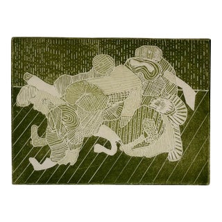 Untitled (“Looking for a Contact Lens”), Abstract Expressionist, Woodblock Print, Artist Stanley J. Krupa For Sale