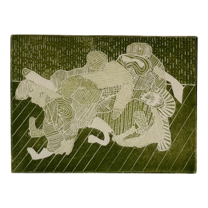 Untitled (“Looking for a Contact Lens”), Abstract Expressionist, Woodblock Print, Artist Stanley J. Krupa