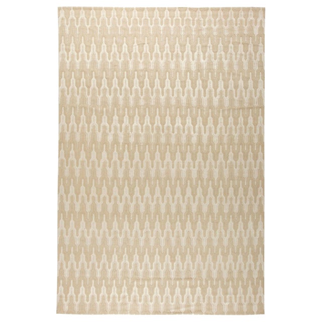 Modern Global Off-White and Beige Hand Knotted Wool Rug by Doris Leslie Blau For Sale