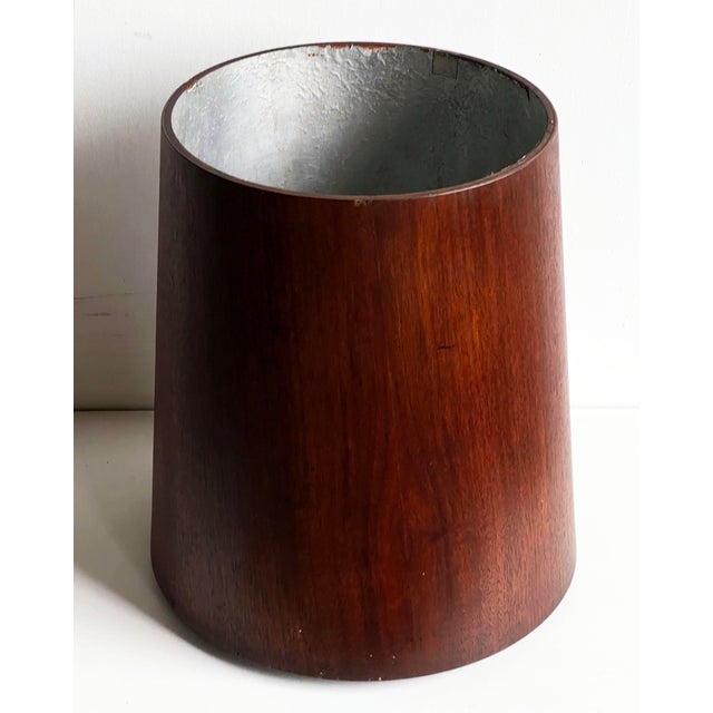 Vintage Mid Century Modern Jens Risom Walnut Wastebasket / Trash Bin For Sale In Providence - Image 6 of 11