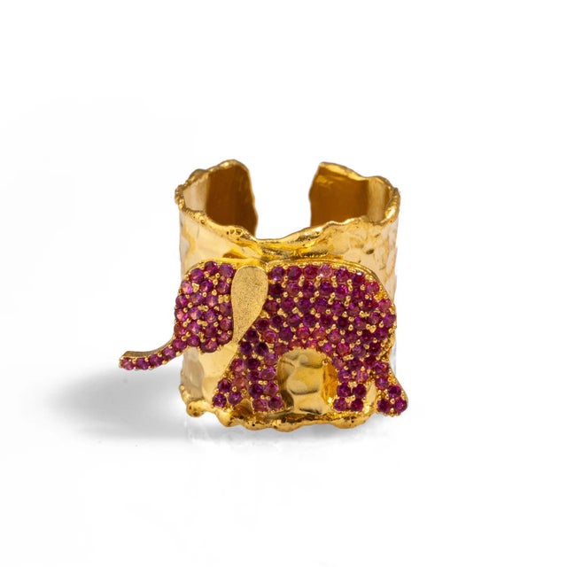 Gold Guardian Pink Elephant Gold Chunky Adjustable Ring, Size 4 For Sale - Image 8 of 8