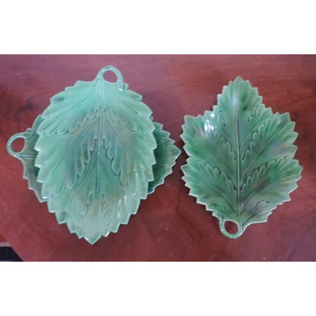Green 19th Century English Green Glazed Porcelain Leaf Dishes - Set of 3 For Sale - Image 8 of 11