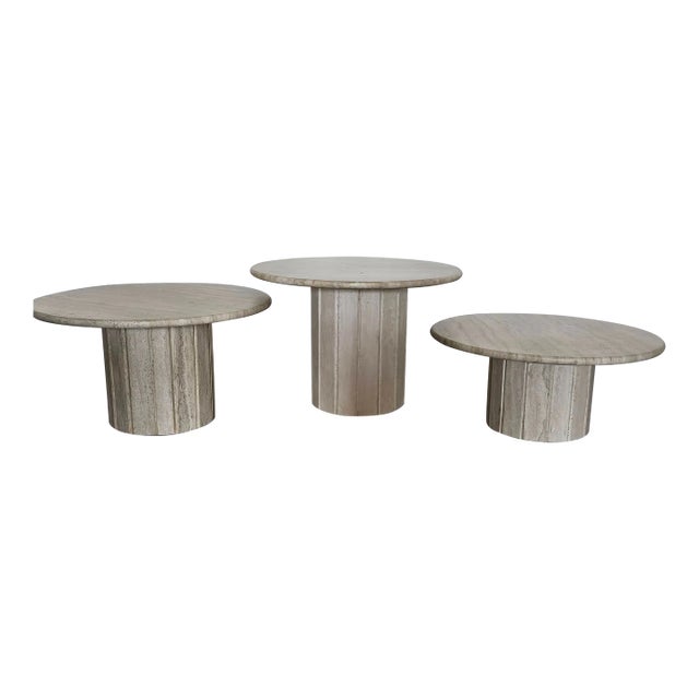 Tavertine Marble Nesting Bunching Tables For Sale